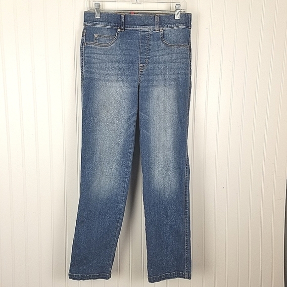 Spanx Womens Straight Leg Jeans Pull On Size Medium Blue Style 20356R Distressed - Picture 11 of 11